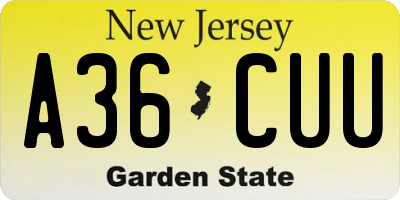 NJ license plate A36CUU