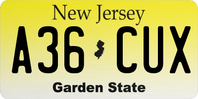 NJ license plate A36CUX
