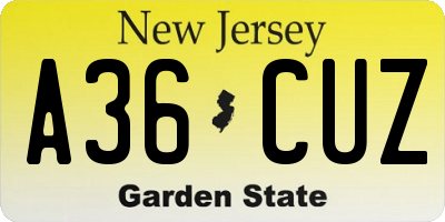 NJ license plate A36CUZ