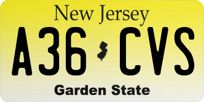 NJ license plate A36CVS