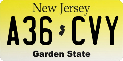 NJ license plate A36CVY
