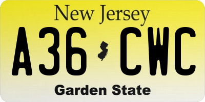 NJ license plate A36CWC