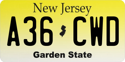 NJ license plate A36CWD