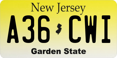 NJ license plate A36CWI