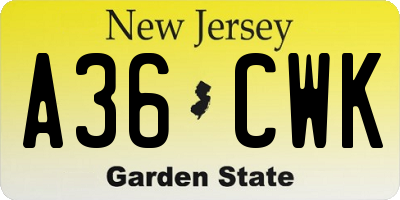 NJ license plate A36CWK