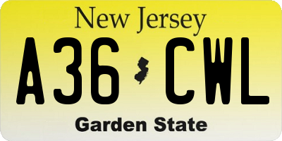 NJ license plate A36CWL