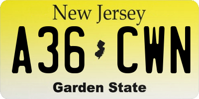NJ license plate A36CWN