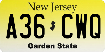 NJ license plate A36CWQ