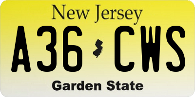 NJ license plate A36CWS