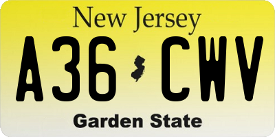 NJ license plate A36CWV