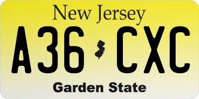 NJ license plate A36CXC