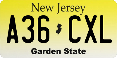 NJ license plate A36CXL