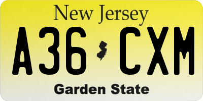 NJ license plate A36CXM