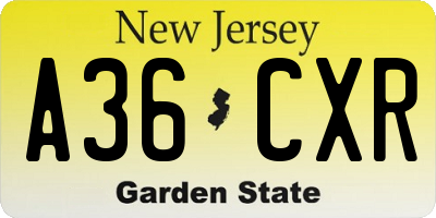 NJ license plate A36CXR