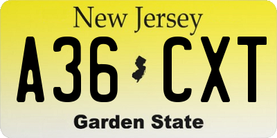 NJ license plate A36CXT