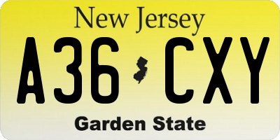 NJ license plate A36CXY