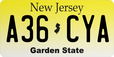 NJ license plate A36CYA