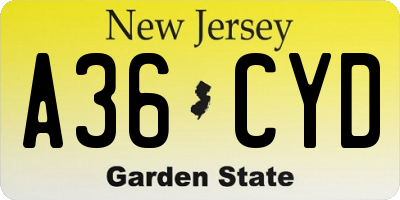 NJ license plate A36CYD