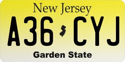 NJ license plate A36CYJ