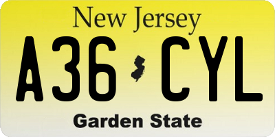 NJ license plate A36CYL
