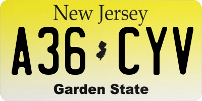 NJ license plate A36CYV