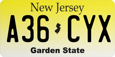 NJ license plate A36CYX