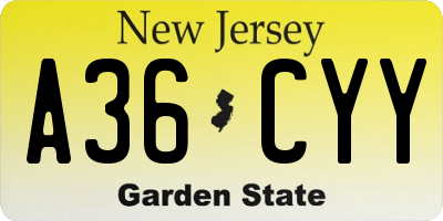 NJ license plate A36CYY