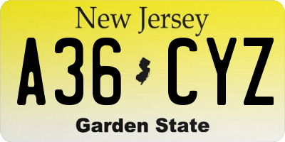 NJ license plate A36CYZ