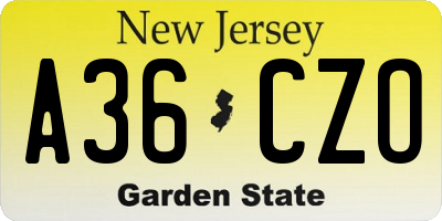 NJ license plate A36CZO