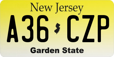 NJ license plate A36CZP