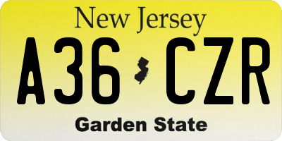 NJ license plate A36CZR