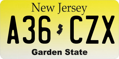 NJ license plate A36CZX