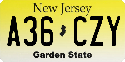 NJ license plate A36CZY