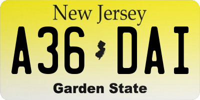 NJ license plate A36DAI