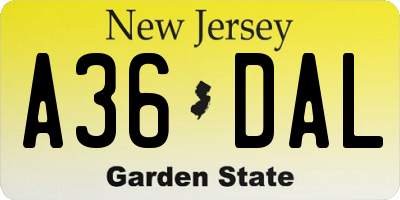 NJ license plate A36DAL