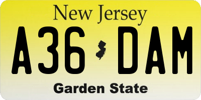NJ license plate A36DAM