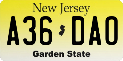NJ license plate A36DAO