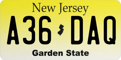 NJ license plate A36DAQ
