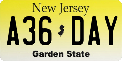 NJ license plate A36DAY