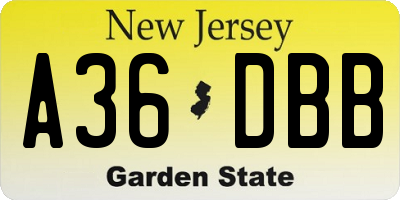 NJ license plate A36DBB