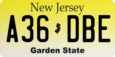 NJ license plate A36DBE