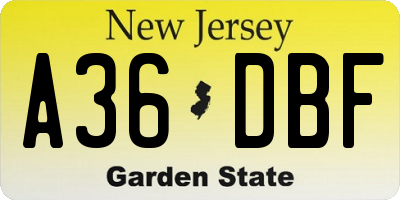 NJ license plate A36DBF