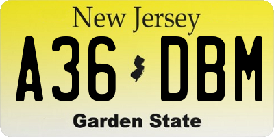 NJ license plate A36DBM