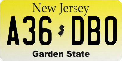 NJ license plate A36DBO
