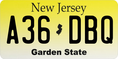 NJ license plate A36DBQ