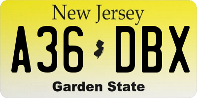 NJ license plate A36DBX
