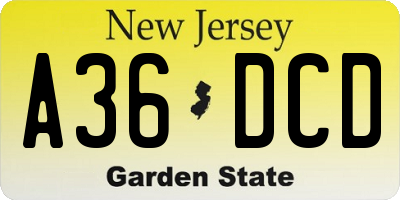 NJ license plate A36DCD