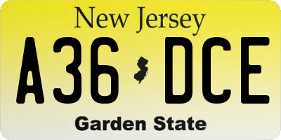 NJ license plate A36DCE