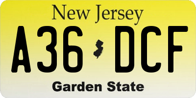 NJ license plate A36DCF