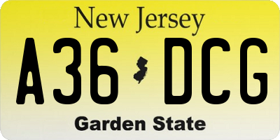 NJ license plate A36DCG